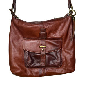 Lucky Brand Crossbody Bag Womens Brown Leather Adjustable Strap Purse Pocket Zip